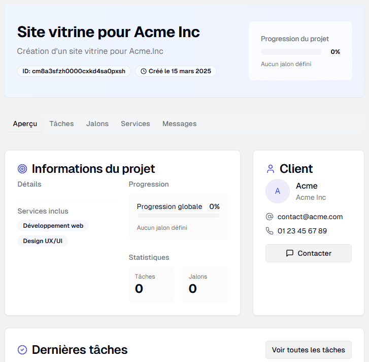 Aperçu de l'espace client